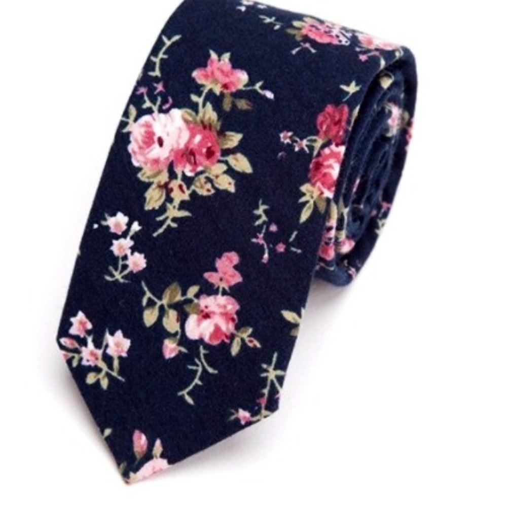 Men's Dark Navy Blue & Pink Floral Tie. Great gift for your dad